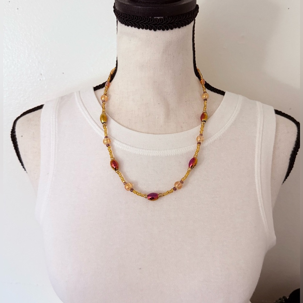 Pink & Gold Ombré AB Crystal 22” Necklace